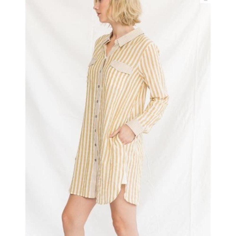 Mystree Womens Tunic Shirt Dress Stripes  Bow Detail Button Front Small Cotton - Picture 5 of 7